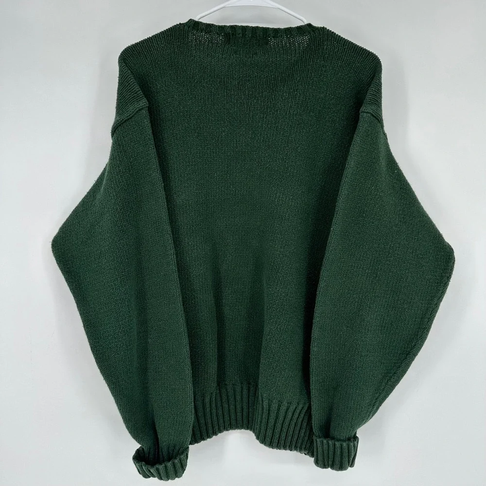 Vintage 90s Polo Ralph Lauren Mens XL Green Cotton Knit Crewneck Sweater Pony